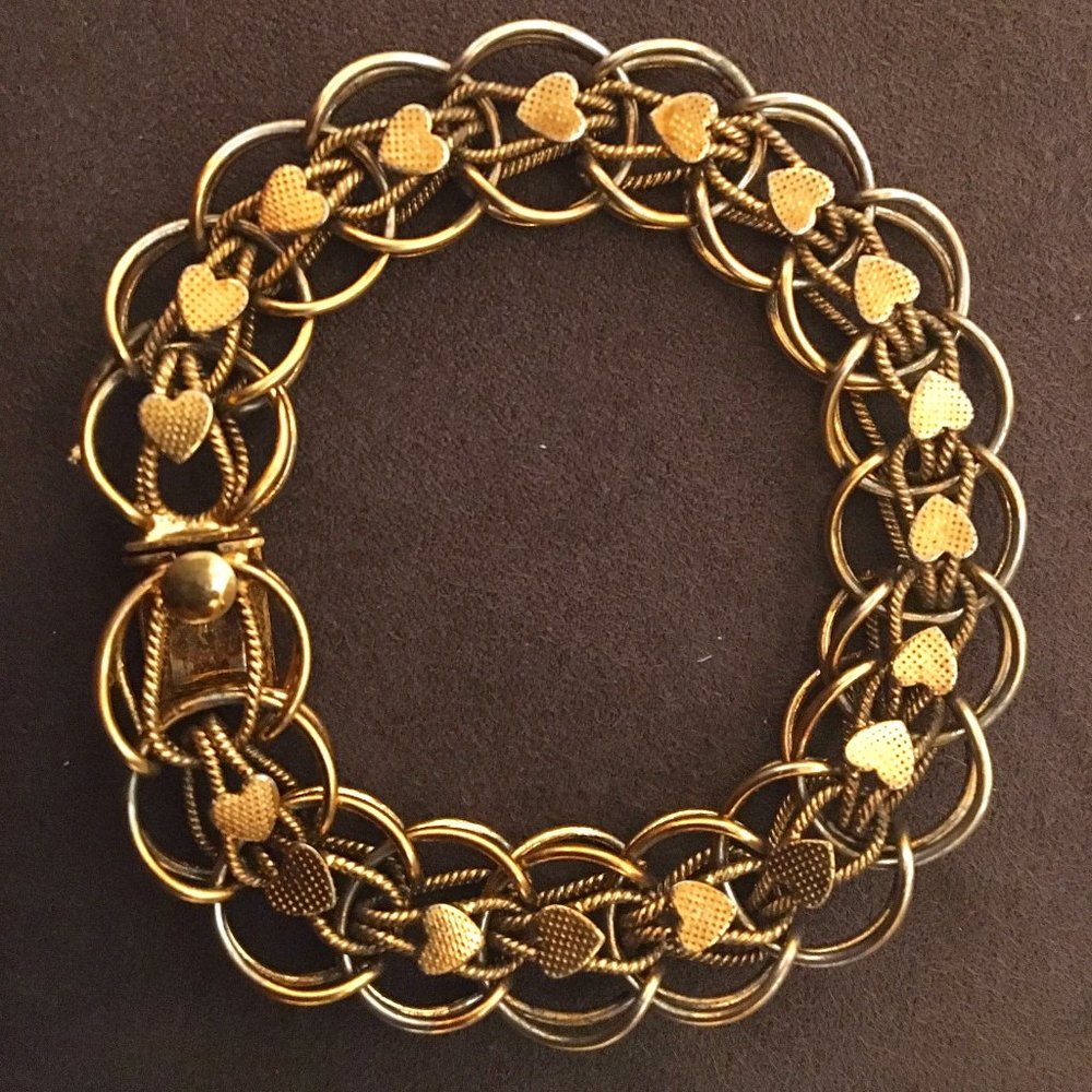 Bracelet Vintage 1950's Mid-Century Hearts Gold-Filled Valentine's Day Gift Love